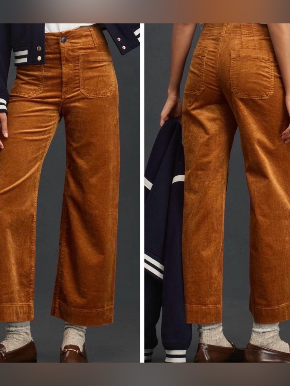 Maeve Colette Wide Leg Corduroy Cropped Pants in Cedar - Womens Size 26